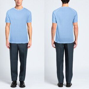 NWT New Diktat Sky Blue Knit Short Sleeve Cotton Top Made In Italy Size XL